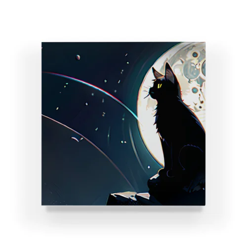 月夜を眺める黒猫 Acrylic Block