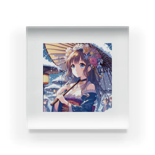 雪の中を歩く女の子 Acrylic Block