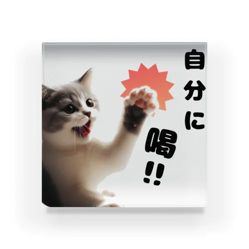 猫パンチ”自分に喝” アクリルブロック