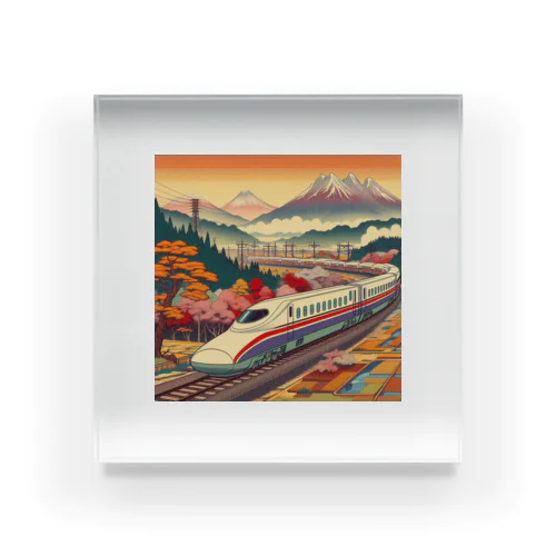 日本の風景:田園地帯を駆け抜ける新幹線、Japanese scenery: Shinkansen running through the countryside アクリルブロック