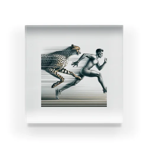 Speed Symbiosis: Man and Cheetah in Stride Acrylic Block