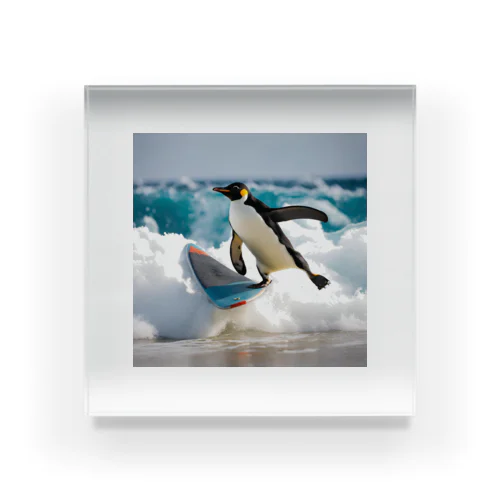 サーフィンするペンギン アクリルブロック
