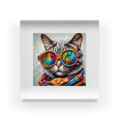 カラフルメガネをかけた猫 Acrylic Block