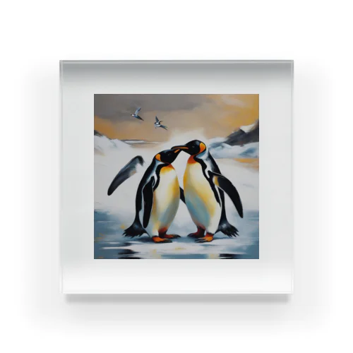 恋の相手に必死に求愛しているペンギン Acrylic Block