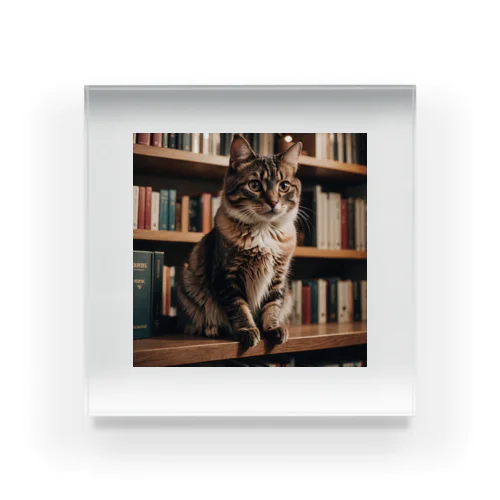 書斎にたたずむ猫 アクリルブロック
