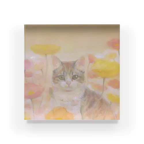 子猫と花 Acrylic Block