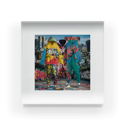 Urban Rainbow: Bold Hip-Hop Fashion Acrylic Block