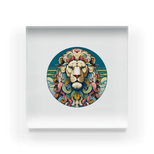 浮世絵風　ライオン（顔）"Ukiyo-e style lion (face)."  "浮世繪風格的獅子（臉）。" アクリルブロック