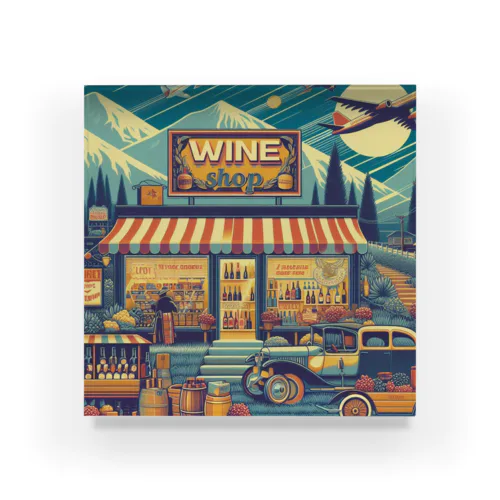 Retro Snow Mountain Wine Acrylic Block