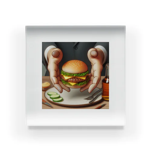 田舎のおしゃれなレストランのハンバーガープレート Acrylic Block