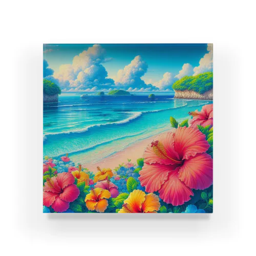 日本の風景:沖縄の海でゆんたく、Japanese scenery: Relaxing on the sea in Okinawa Acrylic Block