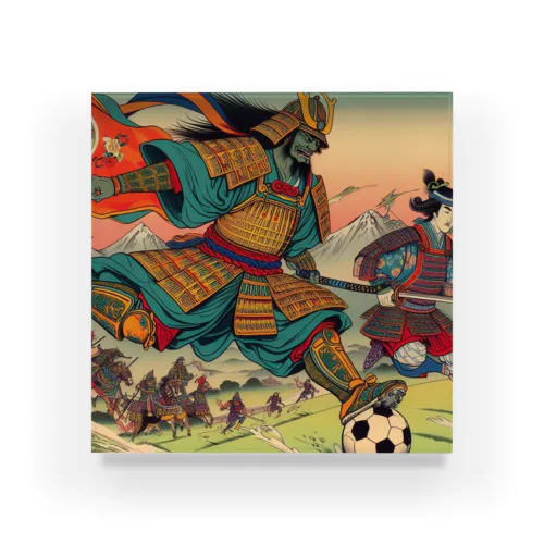 日本の昔と今が混在した光景:サッカーに興じる戦国武将、A scene that mixe Japan's past and present: Sengoku warlords enjoying soccer アクリルブロック