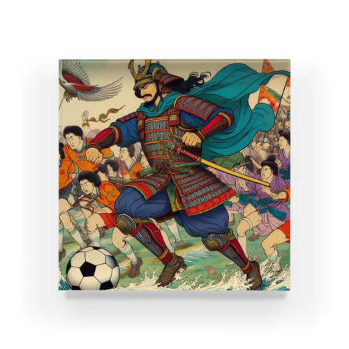 日本の昔と今が混在した光景:サッカーに興じる戦国武将、Japanesescenery:Sengoku warlords enjoying soccer アクリルブロック