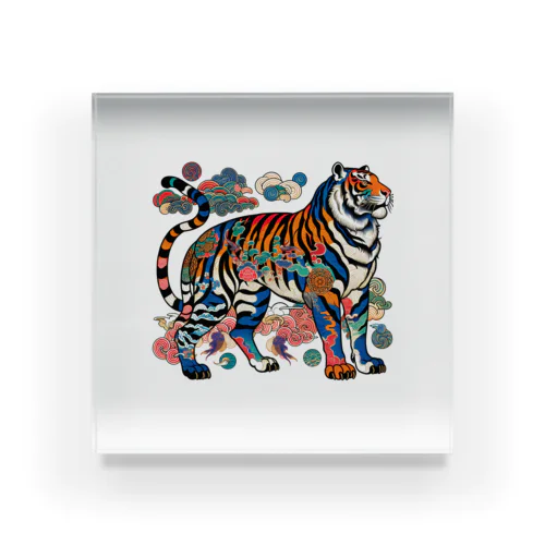 浮世絵風　虎（威風堂々）"Ukiyo-e Style: Majestic Tiger" "浮世绘风格：威风凛凛的虎" アクリルブロック