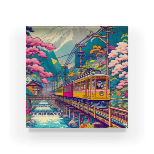 日本の風景:花の季節を楽しめる観光列車、Japanese scenery: Sightseeing train where you can enjoy the flower season Acrylic Block