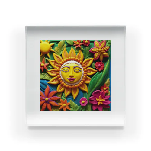 南国の太陽と花 Acrylic Block