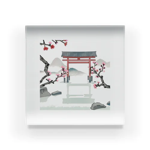桜と鳥居　ー Cherry Blossoms and Torii ー アクリルブロック