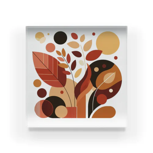 秋の落ち葉の抽象画 アクリルブロック