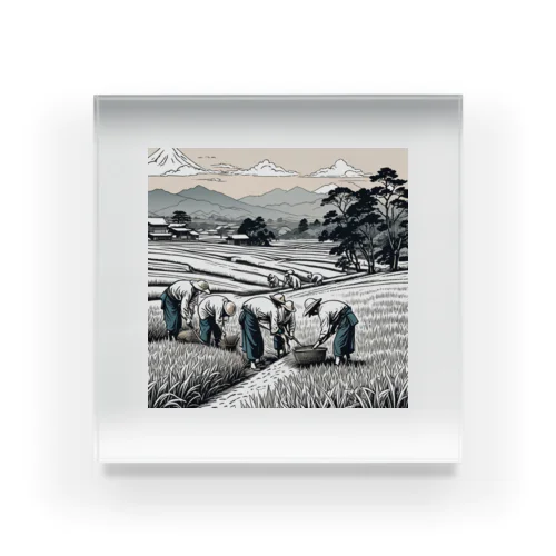 稲作風景の浮世絵 Acrylic Block