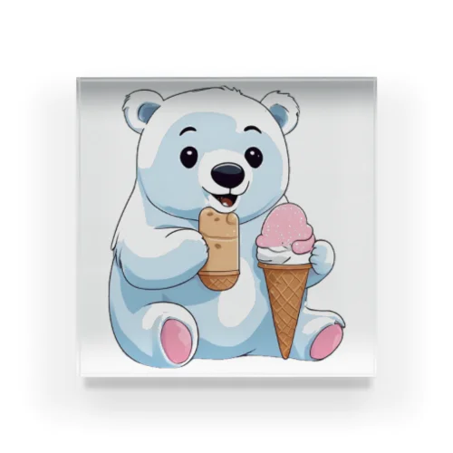アイスを食べる可愛い白子熊 アクリルブロック