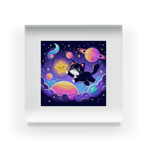 夜空で遊ぶネコにゃん⭐️ Acrylic Block