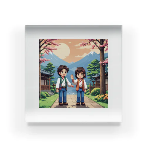 富士山を眺める二人 Acrylic Block