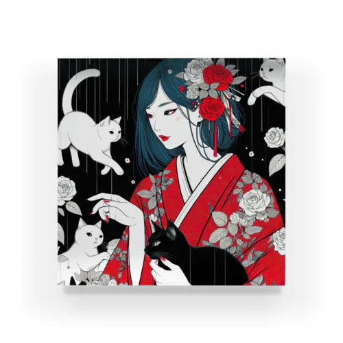 ネコ三昧（黒い空間・浮世絵風） Acrylic Block