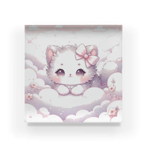 「雲の中のふわふわ子猫」 Acrylic Block