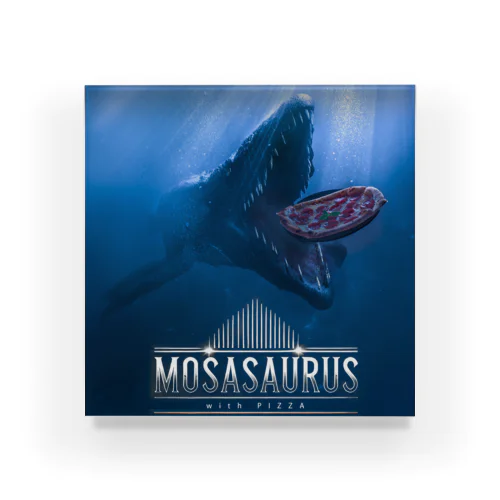 ピザを追うモササウルス　ー Mosasaurus with Pizza - Acrylic Block
