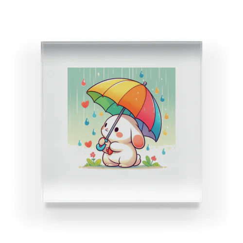 傘をさしてるウサギ アクリルブロック