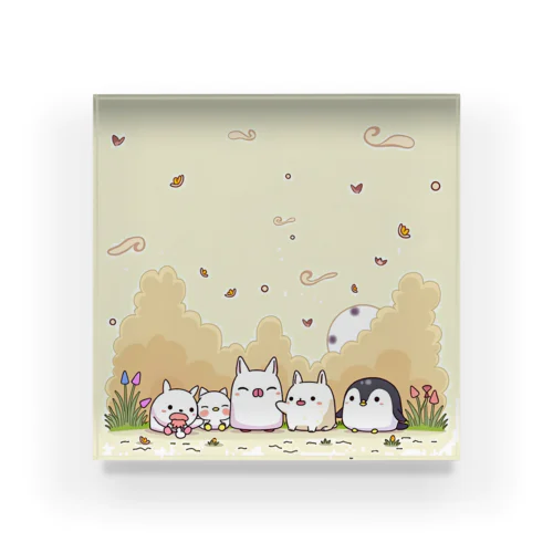 パステルの草原での仲間たち Acrylic Block