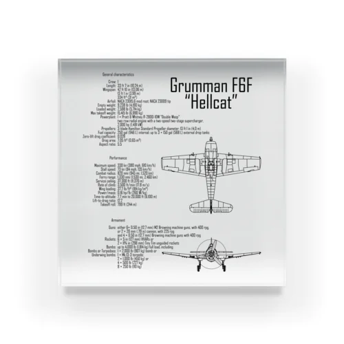 ヘルキャットF6F：戦闘機：アメリカ軍：米軍：WW2：第二次世界大戦：太平洋戦争 アクリルブロック