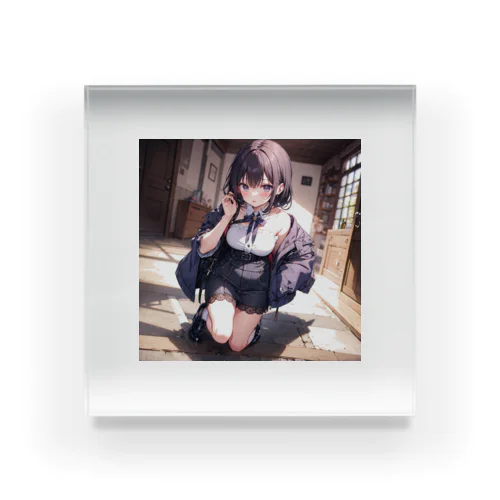 00181-Anime girl with purple hair and blue eyes Acrylic Block