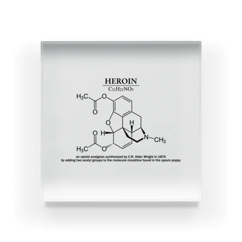 ヘロイン(麻薬の一種、コカイン・モルヒネなど)：化学：化学構造・分子式 Acrylic Block