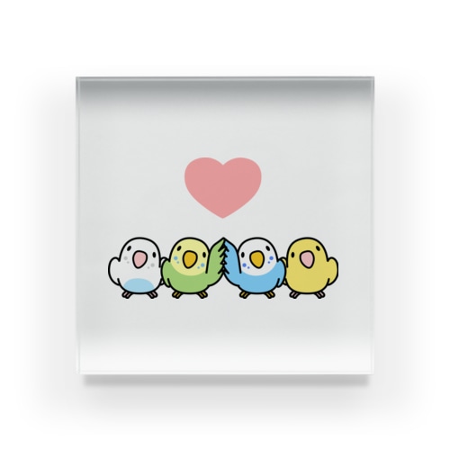 ハイタッチなかよしセキセイインコ【まめるりはことり】 Acrylic Block
