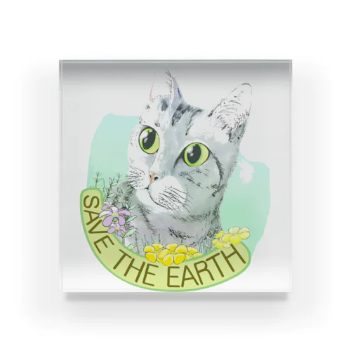 猫さんto野花2　save the earth Acrylic Block