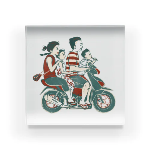 【バリの人々】バイク家族乗り アクリルブロック