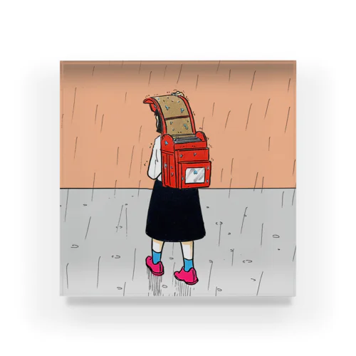 雨を避けるために教科書を犠牲にする少女 Acrylic Block