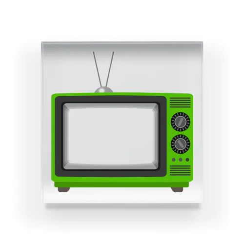 レトロな昭和の可愛い緑色テレビのイラスト 画面オン アクリルブロック