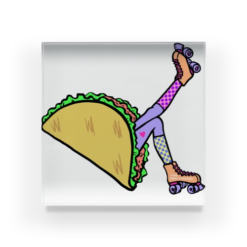 タコス　ローラースケート　ガール  TACOS ROLLER GIRL DOT 水玉　ドット　Tacos Rollerskate Rainbow Acrylic Block