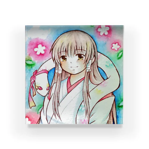 白蛇ちゃんと巫女さん Acrylic Block