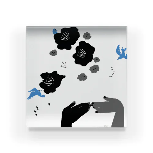 black flower & blue bird Acrylic Block