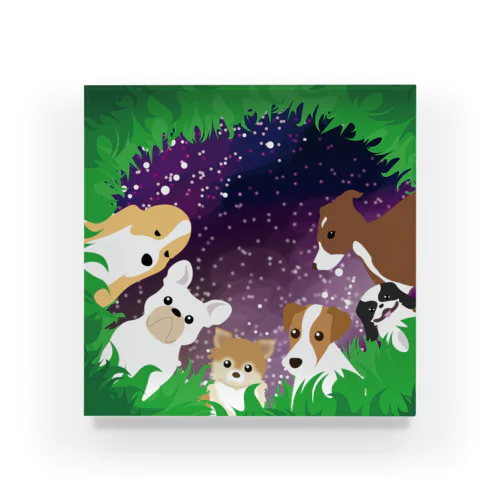 夜の草原の犬たち Acrylic Block