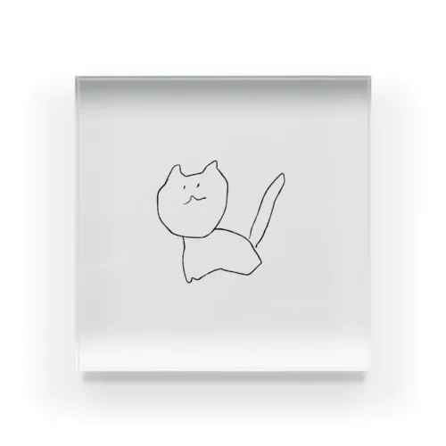 右手で描いた猫 アクリルブロック