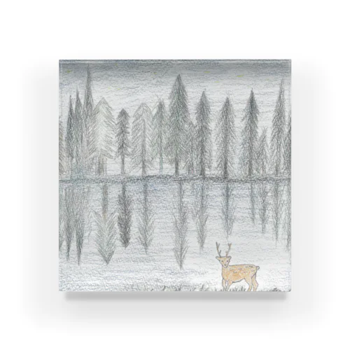 森の中の鹿と湖 Acrylic Block