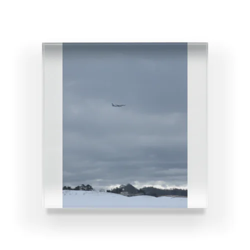 冬景色と飛行機 アクリルブロック