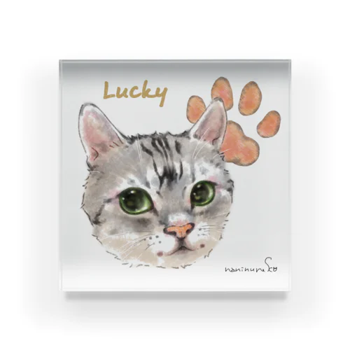 うちの子にくきゅうポートレート★Lucky Acrylic Block