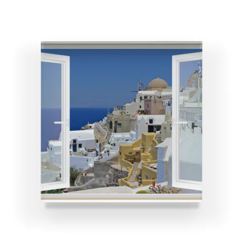 どこでも窓 エーゲ海サントリーニ島 Acrylic Block