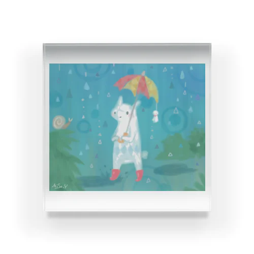 雨降り_白い生き物 Acrylic Block