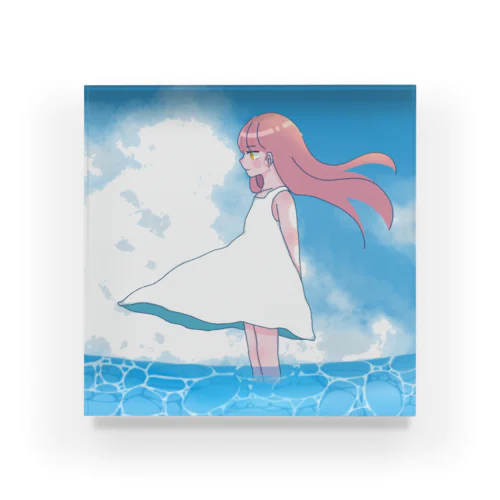 海と少女 Acrylic Block